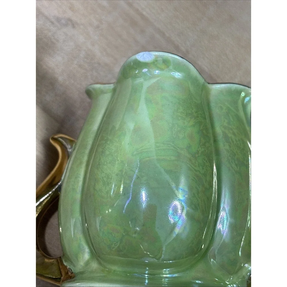 Vintage Pearl China Lime Green Lusterware Tea Set 22K Gold Teapot Creamer Sugar